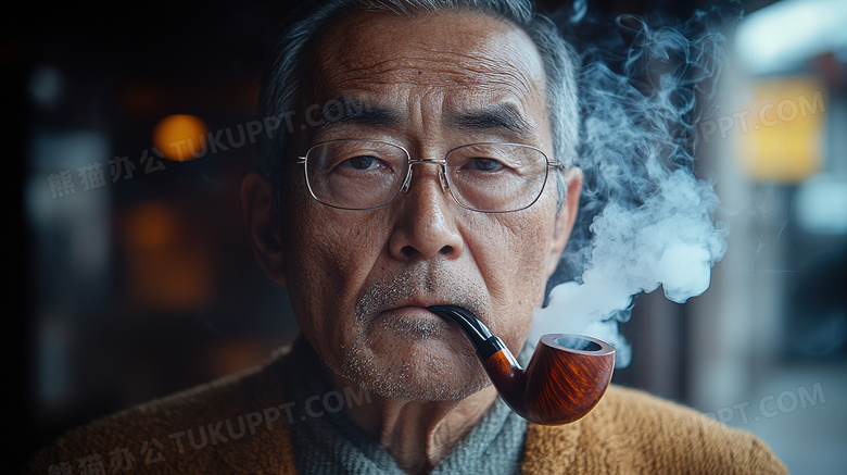 老人吸烟斗抽烟图片