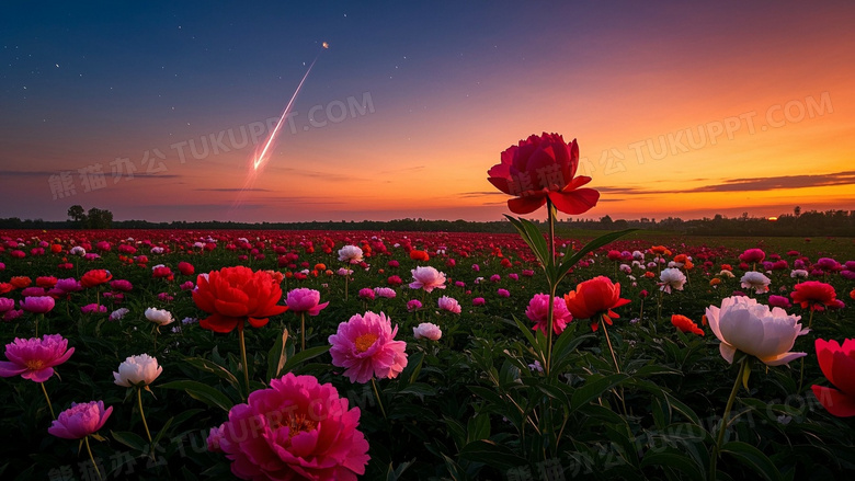 在一片辽阔的原野上是一望无际的牡丹花花海