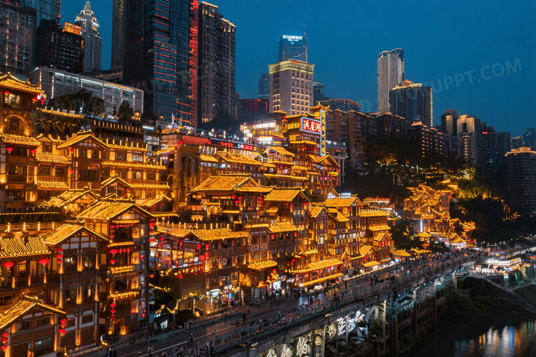洪崖洞吊脚楼夜景灯光图片