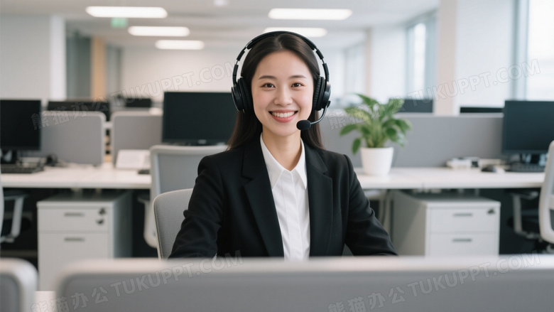 亚洲女性办公区微笑工作图片