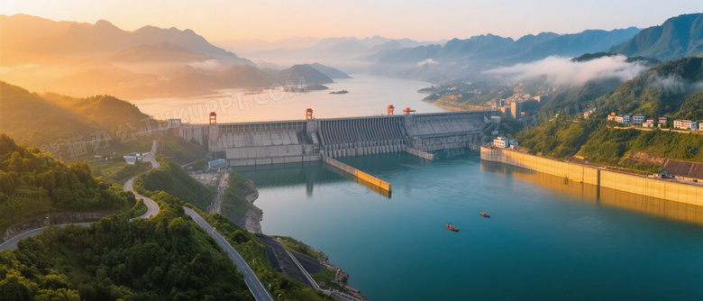 三峡大坝晨曦俯拍全景图片