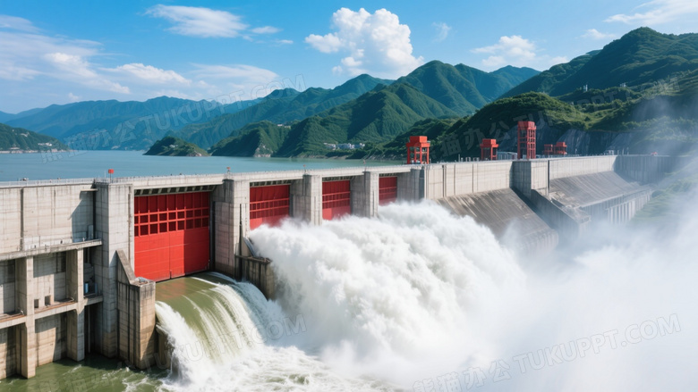 三峡大坝泄洪对称构图图片