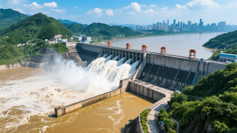 三峡大坝泄洪俯拍图片