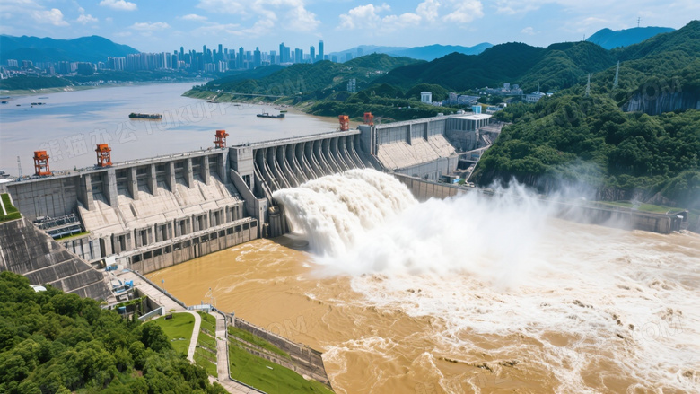 三峡大坝泄洪俯拍图片