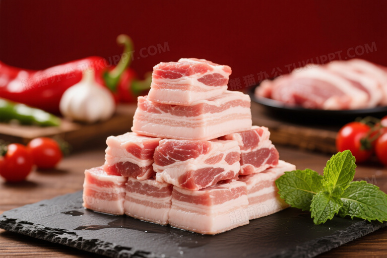 五花肉金字塔摆盘特写图片