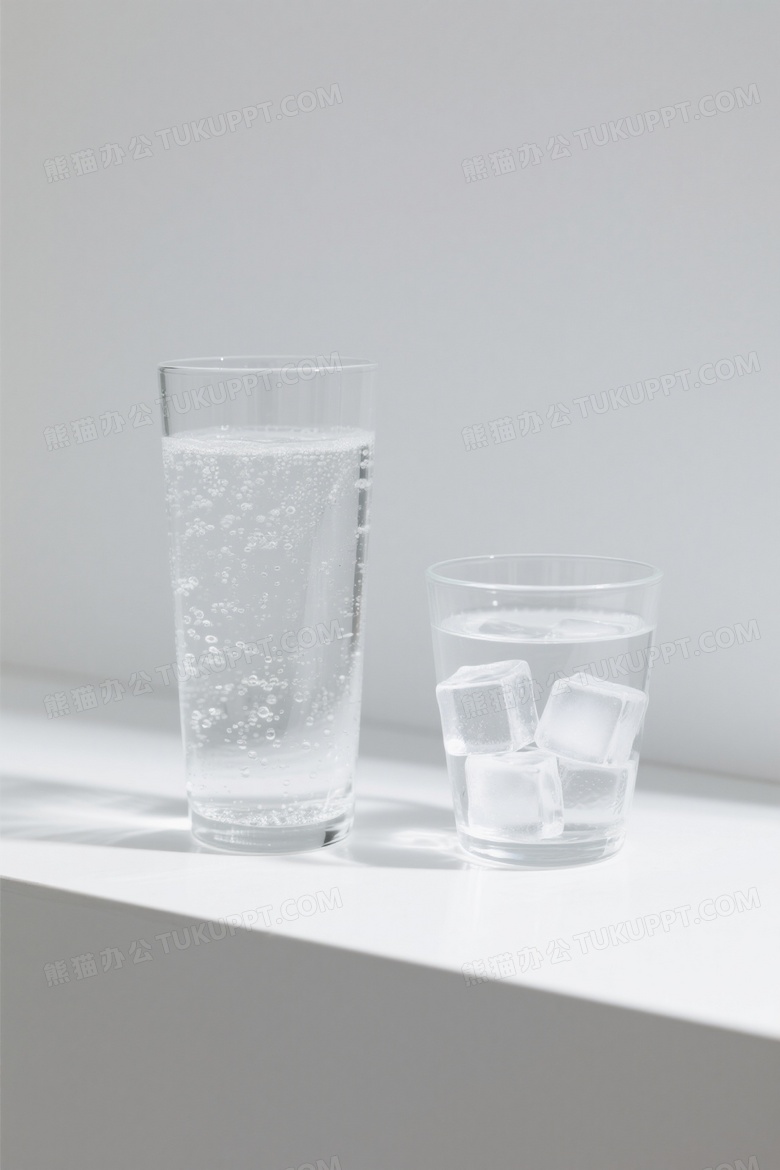 透明玻璃杯苏打水冰块静物图片