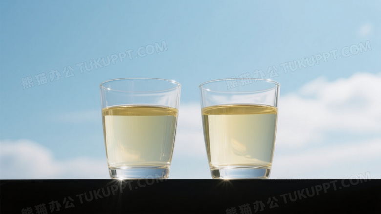 透明玻璃杯盛液逆光对称图片