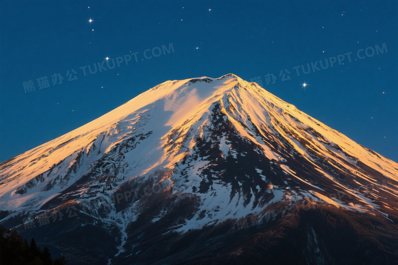 富士山雪顶晨曦侧逆光图片