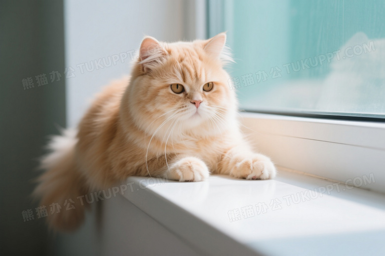 浅橘色波斯猫窗台侧卧图片