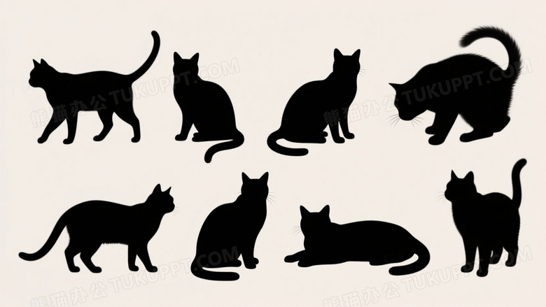 十只黑猫剪影姿态分布图片
