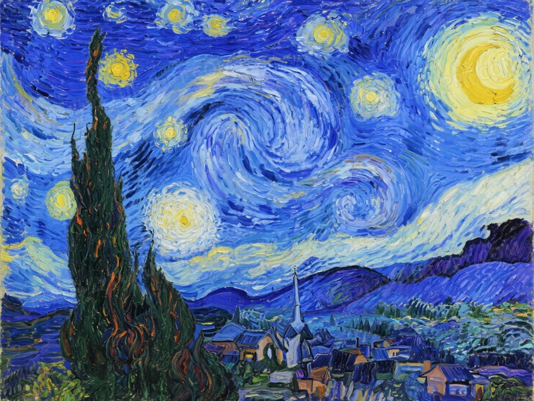 星夜油画风格夜景高清图片