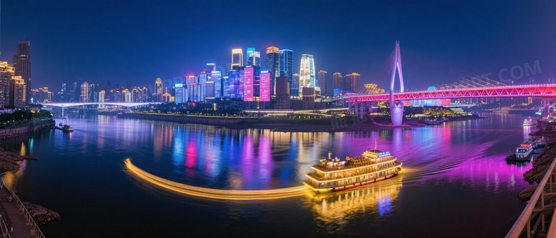 重庆两江夜景天际线全景图片