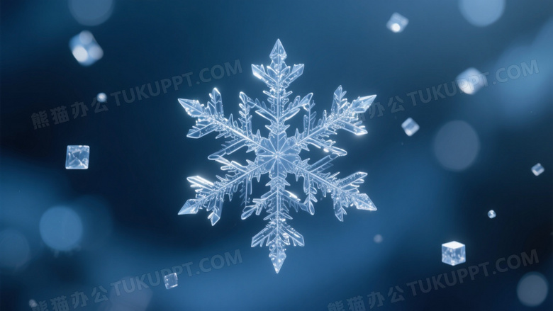 六角星形雪花微距悬浮图片