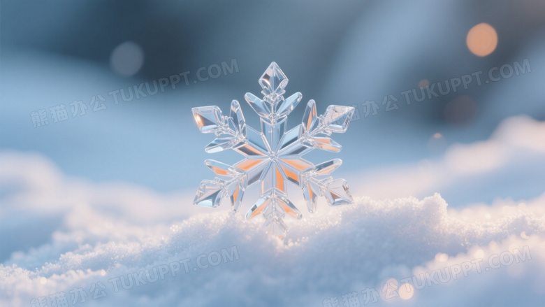 六角冰晶雪花静置雪面逆光图片