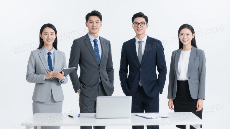 四位商务人士白底合影图片