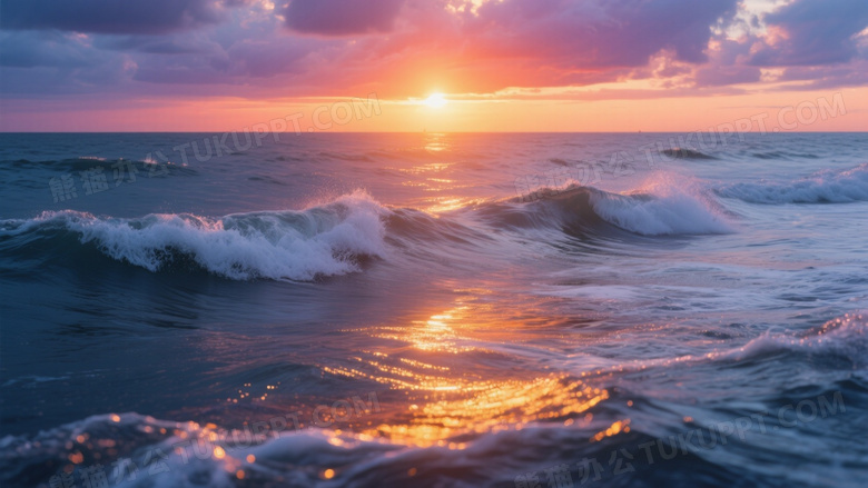 夕阳海面波光粼粼侧逆光图片