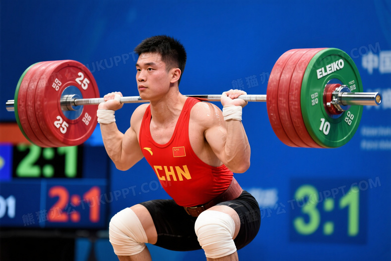 举重运动员深蹲挺举动作图片