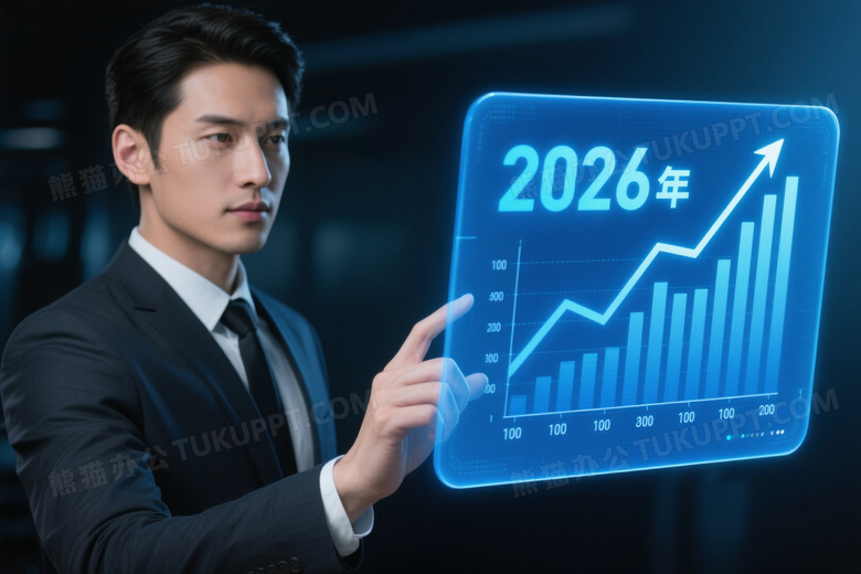 商务男士触碰全息数据屏图片