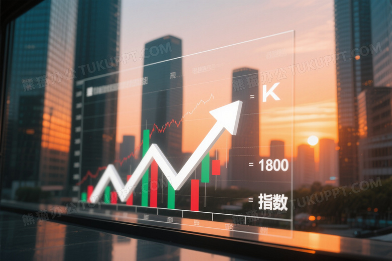 金融K线图城市日落背景图片