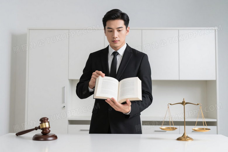 律师持法律书指读办公柜前图片