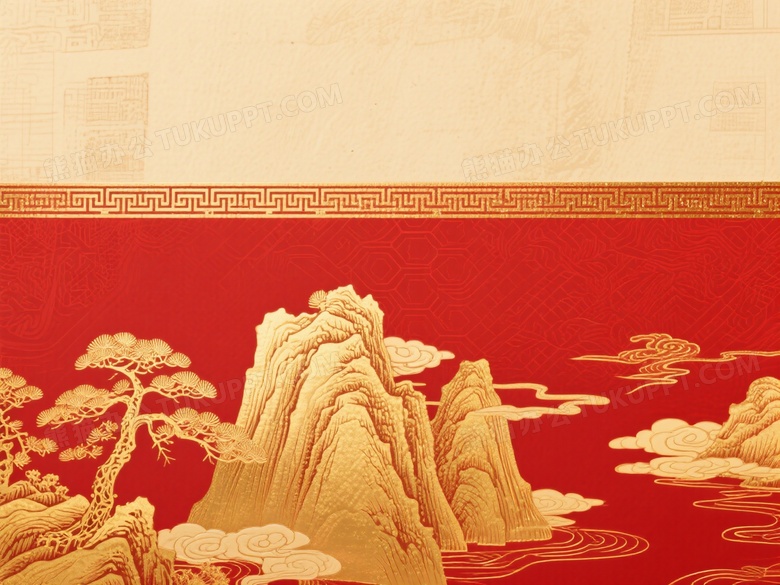 中式金箔山水画背景图片