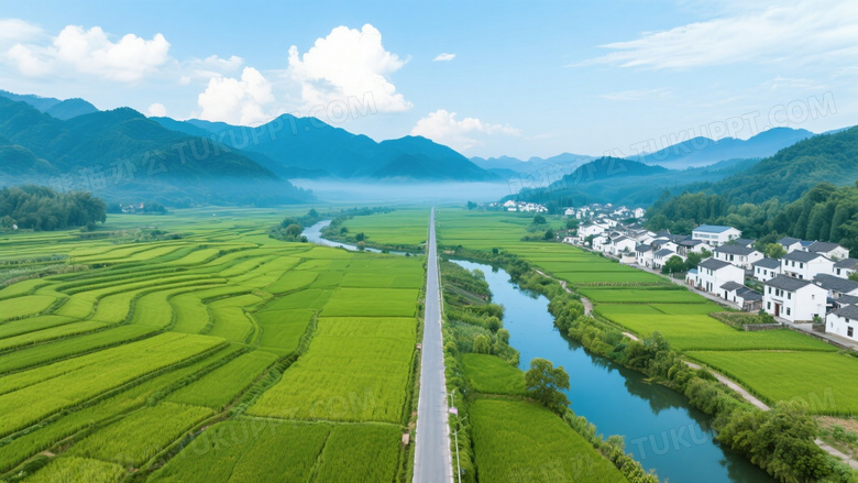 南方乡村田园俯拍风光图片