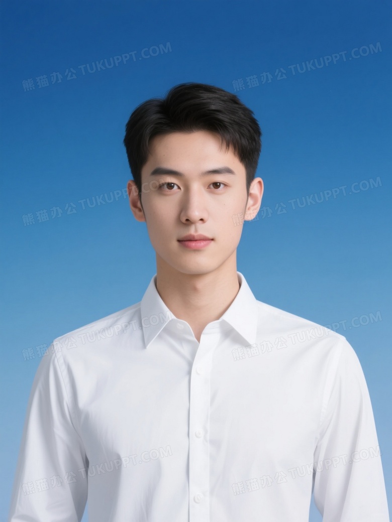 青年男性蓝渐变背景证件照图片