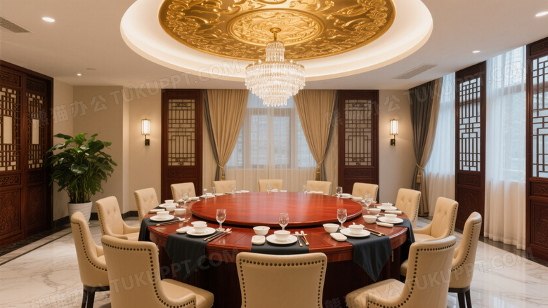 中式豪华包间红木餐桌全景图片