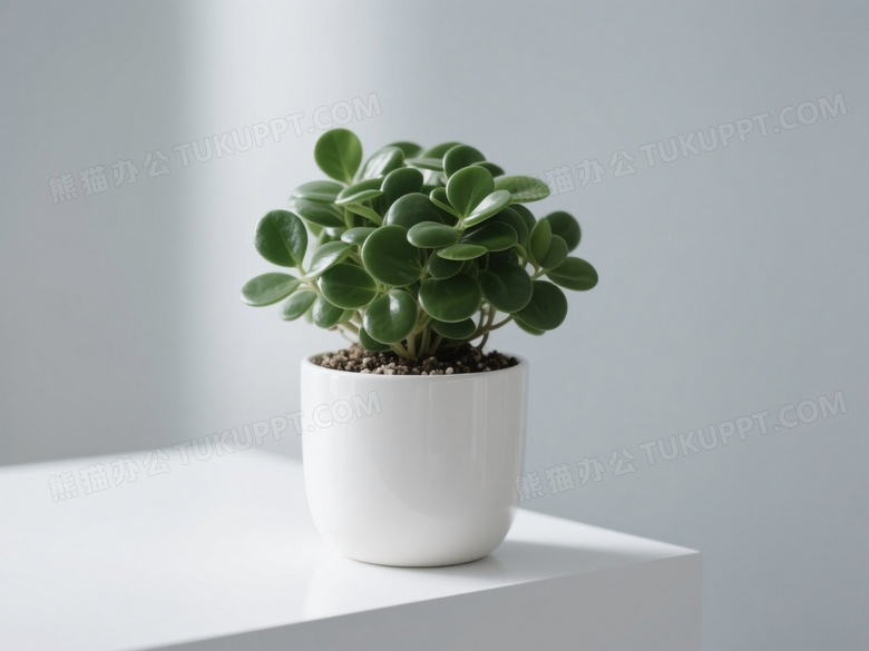 白瓷花盆绿植居中柔光图片