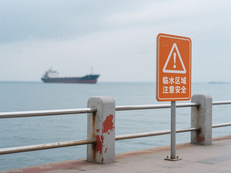临水区域警示牌与护栏图片