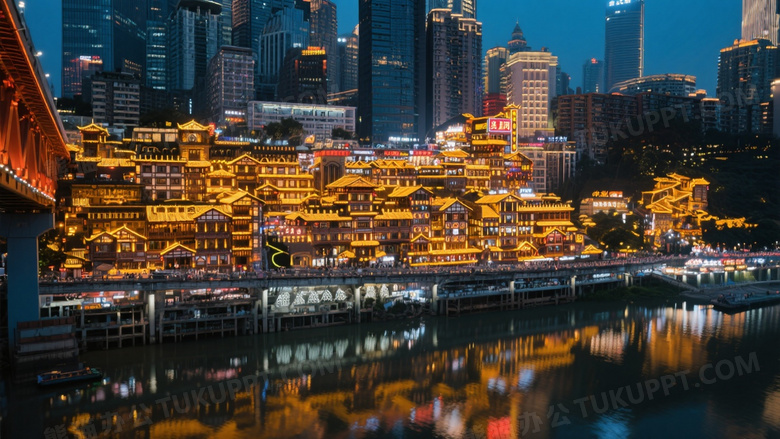 夜景俯瞰洪崖洞吊脚楼群图片