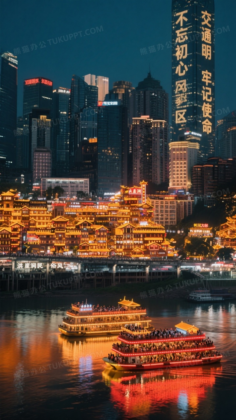 夜景俯瞰洪崖洞吊脚楼与摩天楼交映图片