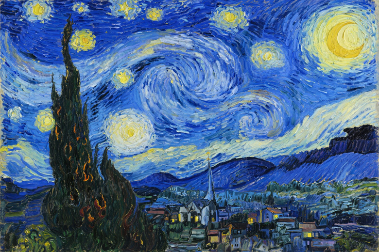 星夜油画风格夜景高清图片