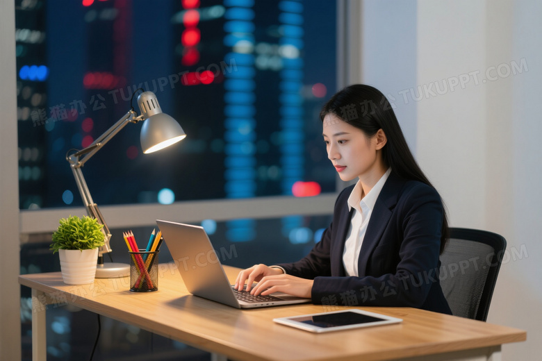 亚洲女性办公桌前敲键盘图片