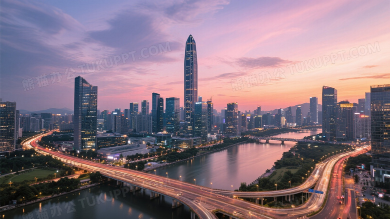 深圳天际线黄昏全景图片