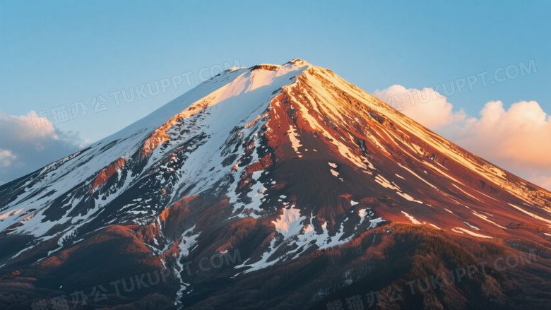 富士山晨曦光照峰顶图片