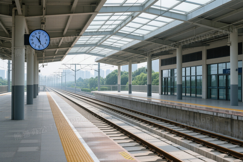 空旷火车站台纵深构图图片