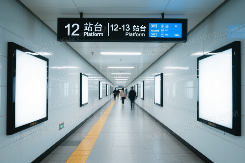 地铁站台走廊对称纵深图片