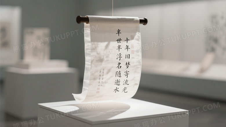 宣纸卷轴悬垂展台光影图片