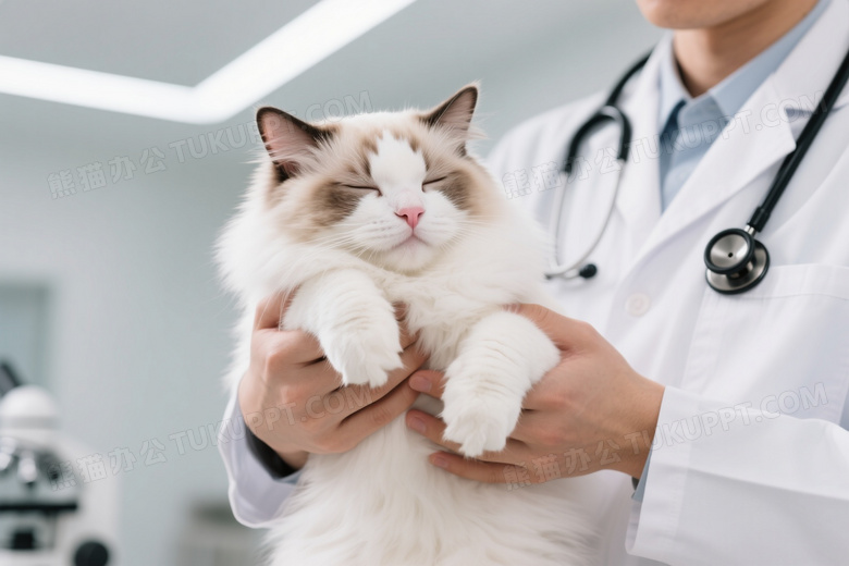 布偶猫被兽医托举安睡图片