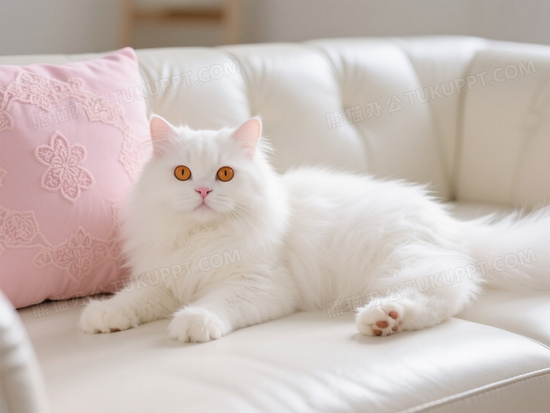 白波斯猫卧沙发柔光特写图片