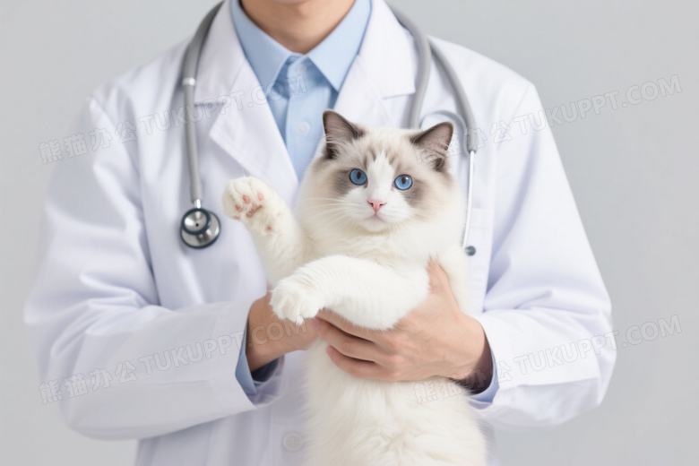 兽医托举蓝眼布偶猫特写图片