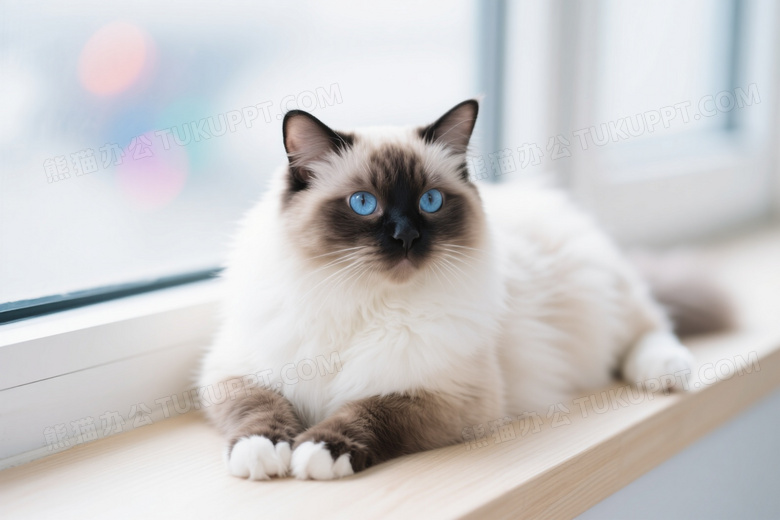 蓝眼布偶猫窗台凝视高清图片