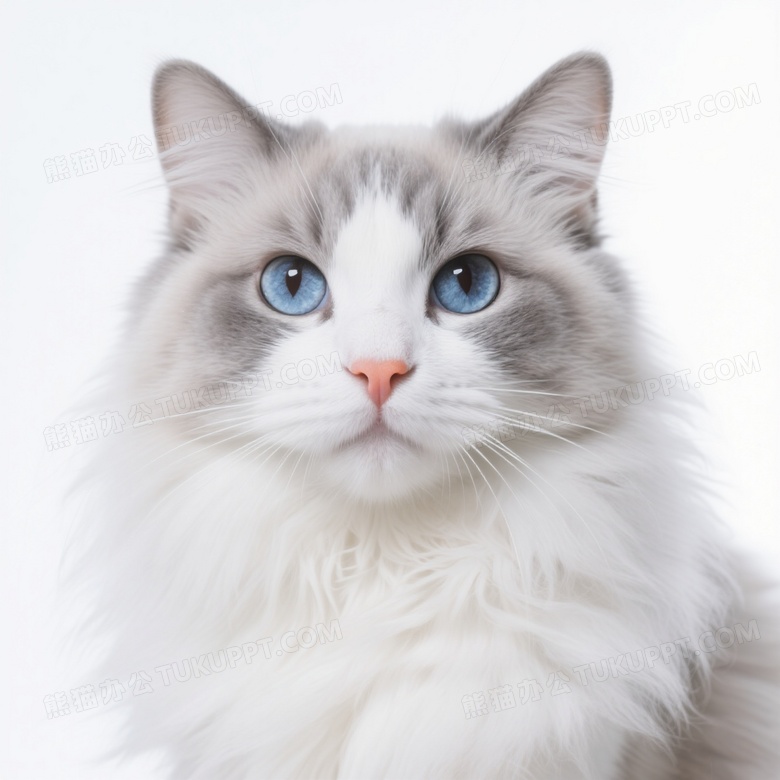 银灰白长毛猫正面凝视柔光图片
