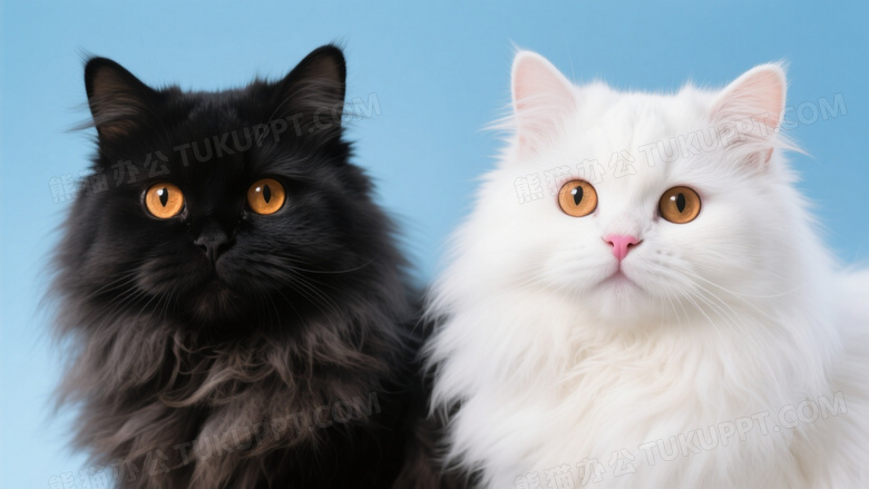 黑白波斯猫并排凝视柔光图片