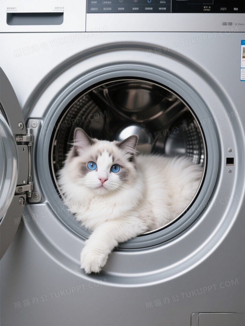 蓝眼布偶猫卧洗衣机内筒图片