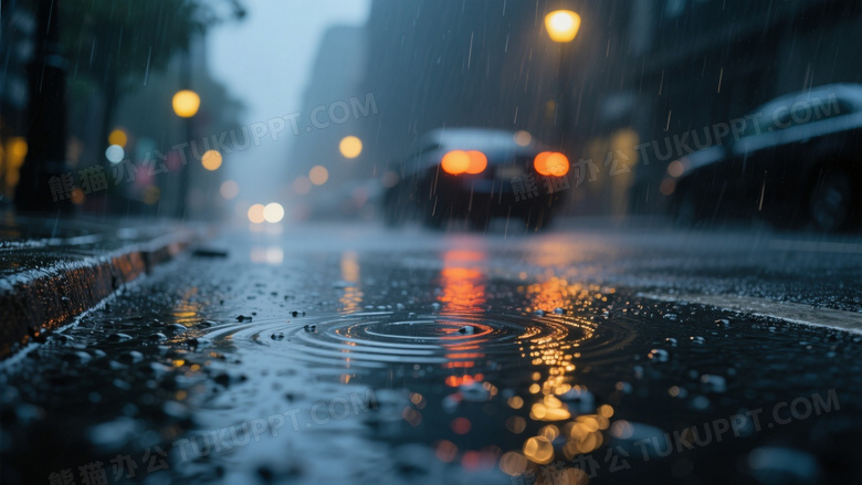 雨夜城市街道低角度拍摄图片