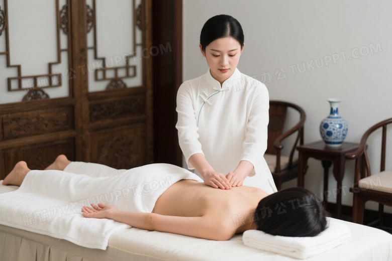 女性按摩师背部推拿柔光图片