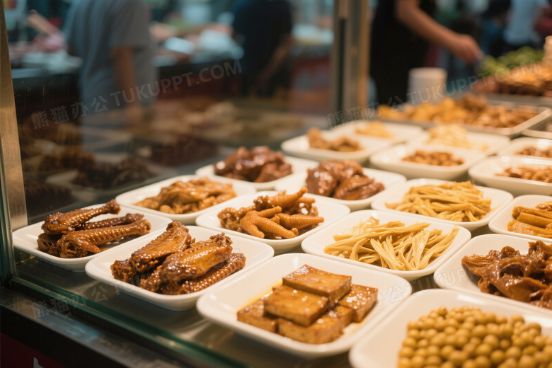 卤味熟食玻璃柜台特写图片