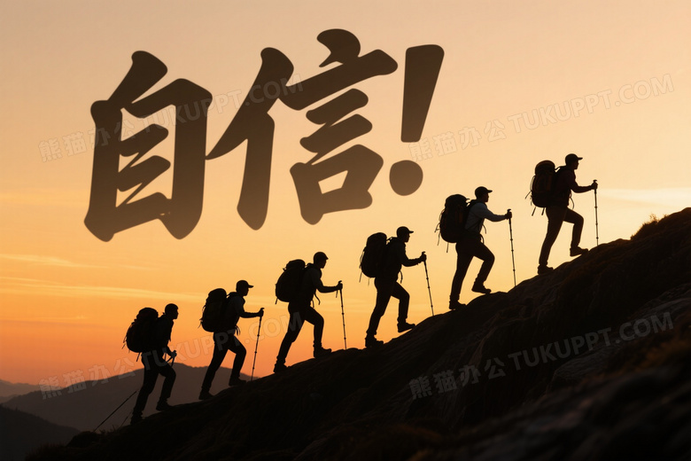 登山者队伍攀山剪影图片
